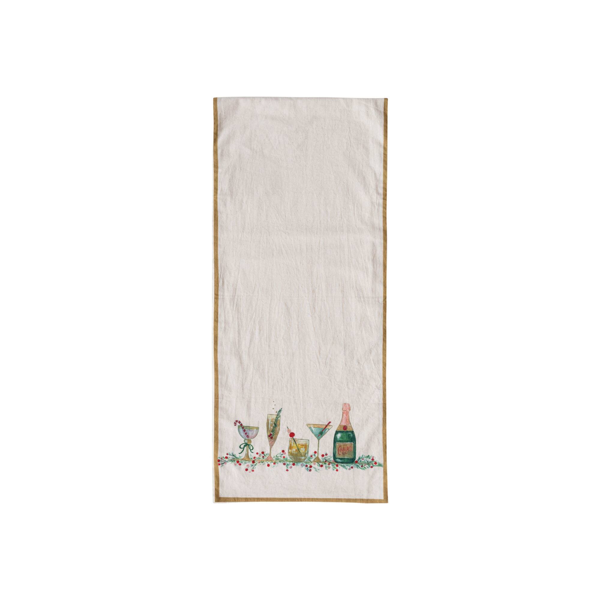 Hello Honey® 72" Holiday Cocktails & Gold Trim Cotton Printed Table Runner